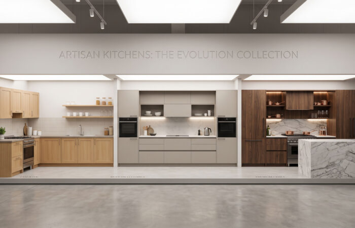 Showroom con tres gamas de cocinas Häcker, de la línea Concept130 a la gama Avantgarde